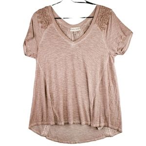 Knox Rose Top Womens M Pink Slub Jersey Knit Lace Trim Boho Blush